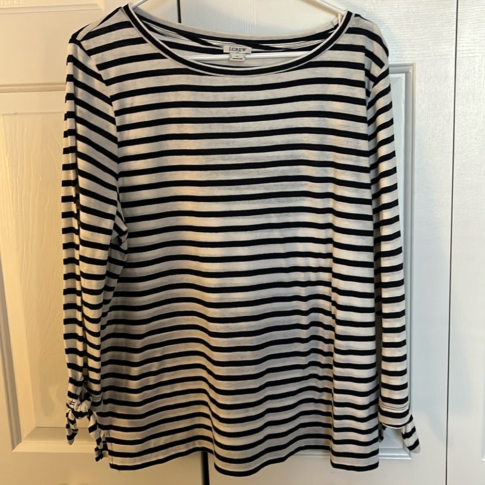 J.CREW Factory Navy and White Striped 3/4 Sleeves with Wrist Ties